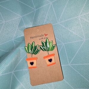 Handmade Green & Orange Succulent Pot Earrings